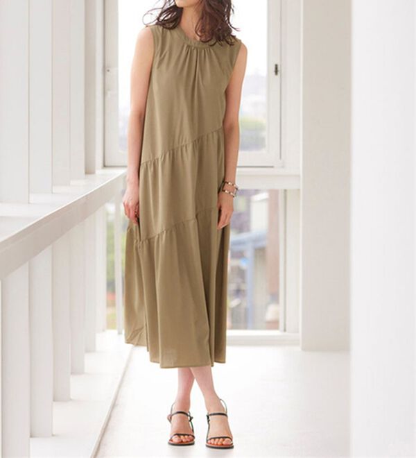 RANAN（ラナン）の「ひんやり裏地付！ななめティアードワンピ（その他ワンピース）」｜モカ