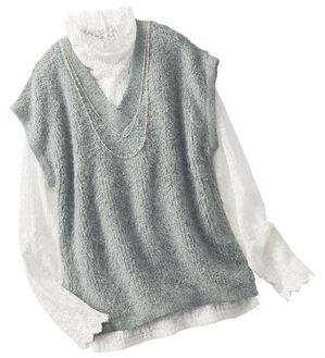 BELLUNA（ベルーナ）の「《首元のシワをおしゃれに隠せる》ブークレー調ニットレース使いアンサンブル（アンサンブル）」｜詳細画像