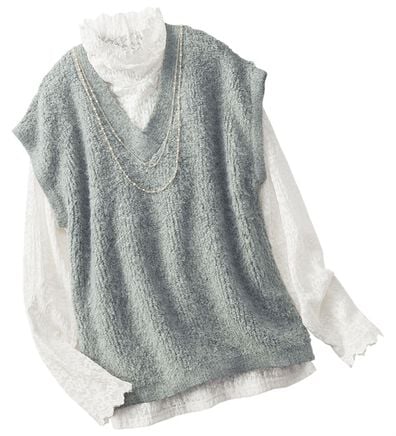 BELLUNA（ベルーナ）の「《首元のシワをおしゃれに隠せる》ブークレー調ニットレース使いアンサンブル（アンサンブル）」