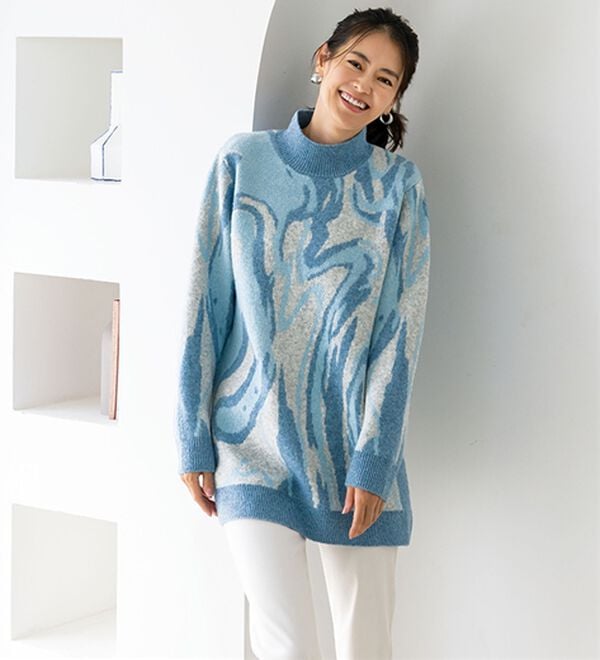 BELLUNA（ベルーナ）の「配色マーブル柄ジャカードニットチュニック（チュニック）」｜詳細画像