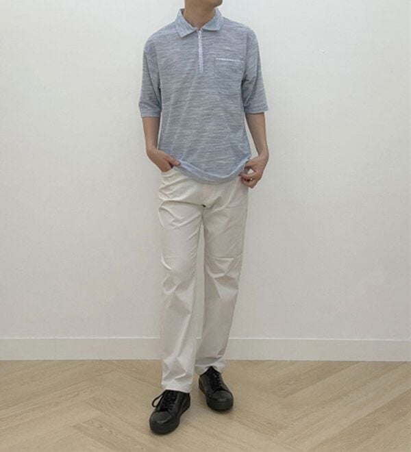 「柔らか素材の涼やかリラックスジップポロ（メンズポロシャツ）」｜詳細画像