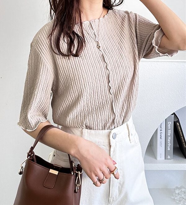 GeeRA（ジーラ）の「前後２ＷＡＹ配色メロー５分袖カットソー（カットソー）」｜詳細画像