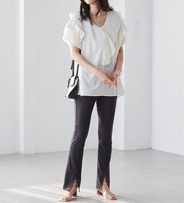 RANAN（ラナン）の「ひんやり！デニム調スリットパンツ（フルレングスパンツ）」｜詳細画像