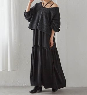 RANAN（ラナン）の「シャギーニット&times;キャミワンピースセット（その他ワンピース）」｜チャコール／ブラック