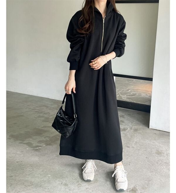 GeeRA（ジーラ）の「【あったか裏起毛】ハーフジップパーカーワンピース（カットソーワンピース）」｜詳細画像