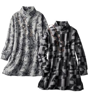 「【２枚組】暖かモノトーンフリースチュニック（パジャマ・ルームウェア）」｜2枚組