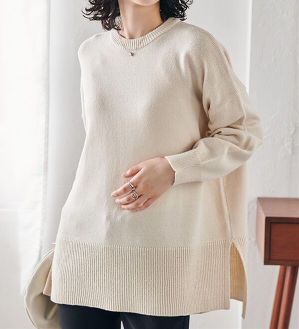 RANAN（ラナン）の「ワイドリブ使いカラーニットチュニック（ニット・セーター）」｜詳細画像