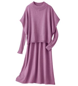 BELLUNA（ベルーナ）の「リブ使いベストデザインニットアンサンブル（チュニック）」｜ラベンダー