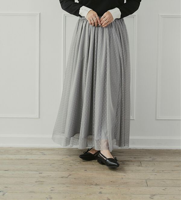 BELLUNA（ベルーナ）の「ドット柄チュールリバーシブルスカート（ロングスカート）」｜詳細画像