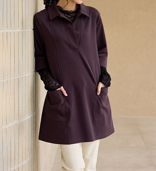 BELLUNA（ベルーナ）の「なめらかポンチ素材衿付きチュニック（チュニック）」｜詳細画像