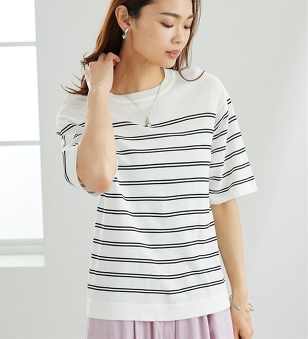 BELLUNA（ベルーナ）の「【快適Ｌａｂ．】シャリ冷！洗える多機能ニットＴシャツ（ニット・セーター）」｜詳細画像