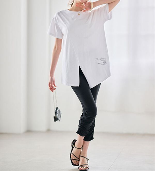 RANAN（ラナン）の「【接触冷感】ロゴプリントチュニックTシャツ（Tシャツ）」｜詳細画像