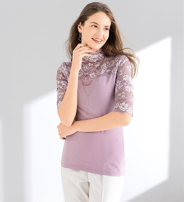 「【４色組】上品レースの汗取り付ハイネックインナー（肌着・インナーウェア）」｜詳細画像