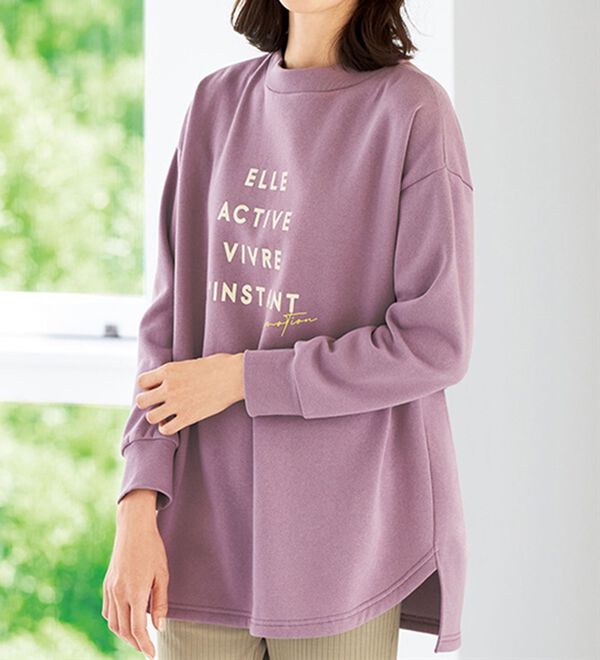 BELLUNA（ベルーナ）の「＜ＥＬＬＥ　Ａｃｔｉｖｅ＞裏起毛ロゴデザインプルオーバー（チュニック）」｜詳細画像
