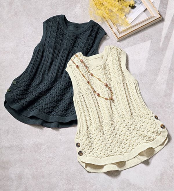 ルフラン（ルフラン）の「【２色組】編地ニットベスト（ベスト）」｜2色組