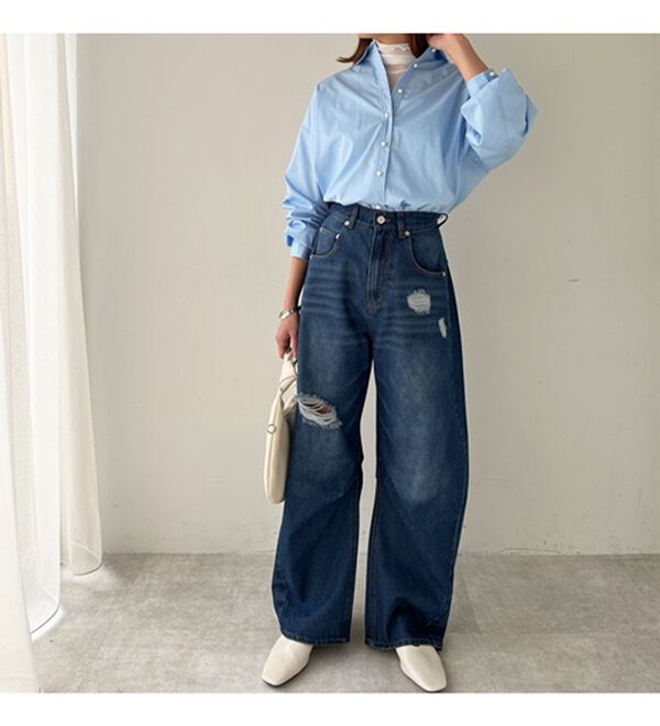 GeeRA（ジーラ）の「ダメージカーブデニムパンツ（フルレングスパンツ）」｜詳細画像