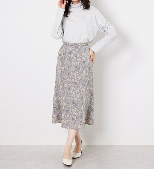 BELLUNA（ベルーナ）の「艶やかプリント切替フレアースカート（ロングスカート）」｜詳細画像