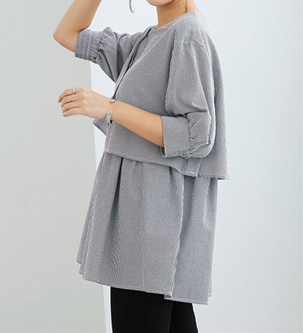 GeeRA（ジーラ）の「【華奢見え】羽織にもなる！ペプラムシャツチュニック（チュニック）」｜詳細画像