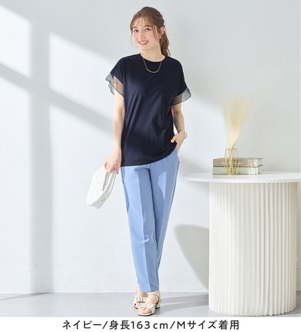 alotta（アロッタ）の「１枚でこなれ感！袖チュールデザイン綿混Ｔシャツ（Tシャツ）」｜詳細画像