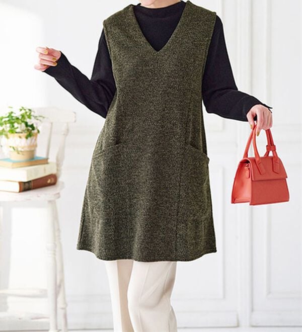 BELLUNA（ベルーナ）の「杢調素材ポケットデザインジャンパードレス（ジャンパースカート）」｜詳細画像