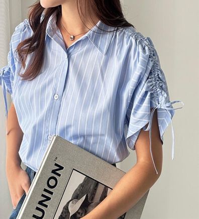 GeeRA（ジーラ）の「ギャザーリボンハーフスリーブシャツ（ブラウス）」