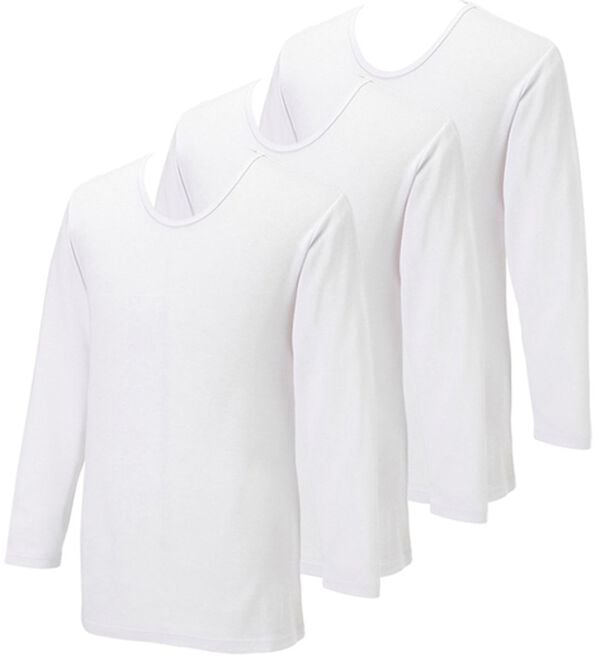 「【３枚組】温もり工房）　肌側綿１００％しっとり暖かインナー（メンズ肌着・インナーウェア）」｜オフホワイト3枚組 長袖丸首