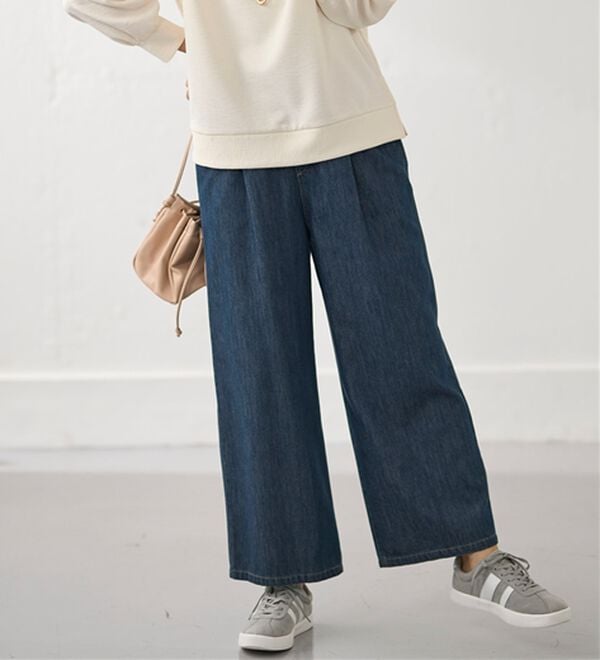 BELLUNA（ベルーナ）の「やわらかデニム素材ボタン使いワイドパンツ（ワイドパンツ・ガウチョ）」｜詳細画像