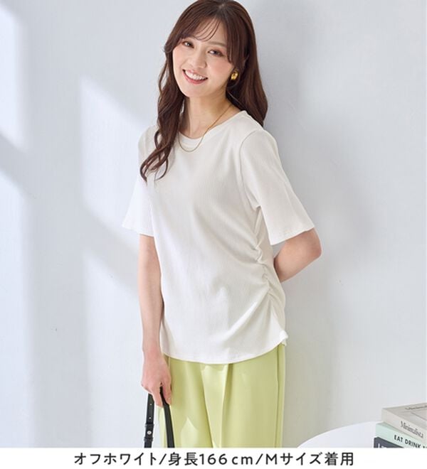 alotta（アロッタ）の「すっきり美くびれ！ウエストギャザーリブトップス（カットソー）」｜詳細画像