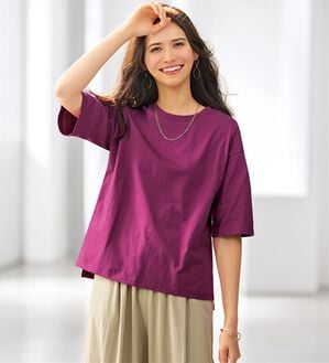 BELLUNA（ベルーナ）の「綿１００％汗染み対策短丈プルオーバー（カットソー）」｜ラズベリー