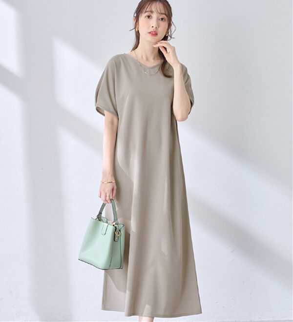 alotta（アロッタ）の「袖タックゆるワンピース（カットソーワンピース）」｜グレージュ