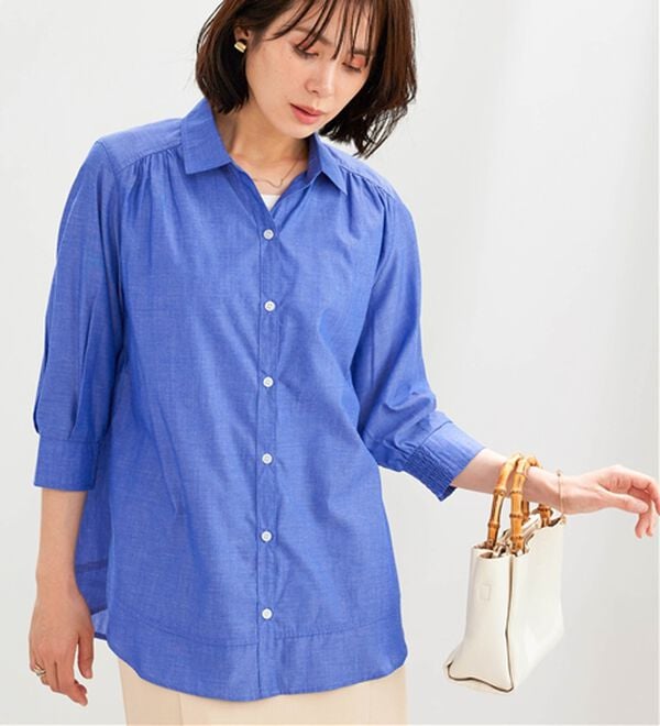 BELLUNA（ベルーナ）の「サラリ快適！ギャザー使いシャツチュニック（チュニック）」｜詳細画像