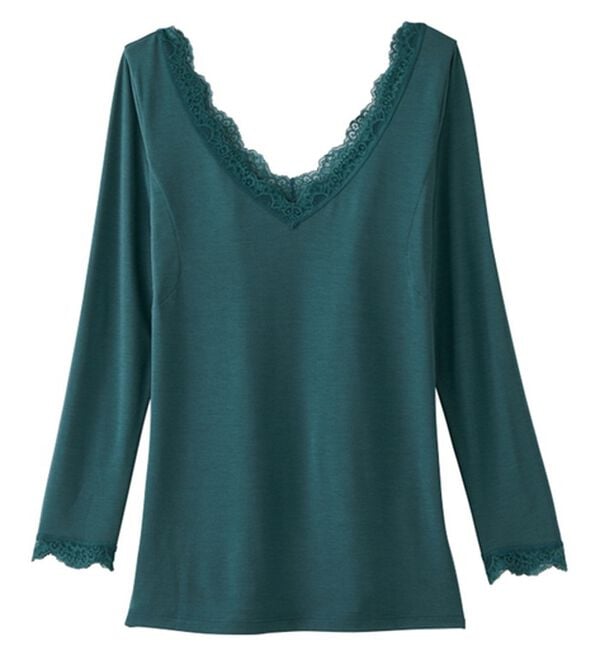 YU'NOW（ユナウ）の「【吸湿発熱】【抗菌防臭】汗取り付あったかインナー（首元深あきタイプ）（肌着・インナーウェア）」｜グリーン