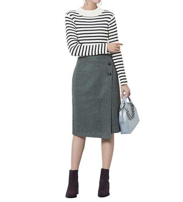 RANAN（ラナン）の「ウールライク素材ミディ丈スカート（ひざ丈スカート）」｜詳細画像