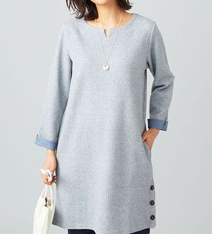 BELLUNA（ベルーナ）の「ボタン使いボーダージャカードワンピース（その他ワンピース）」｜杢グレー