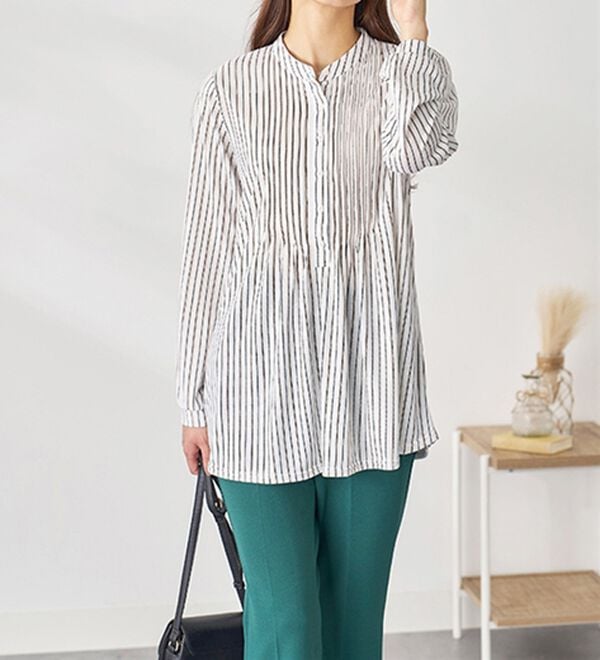 BELLUNA（ベルーナ）の「シワが目立ちにくい！ピンタック使いシャツチュニック（チュニック）」｜詳細画像