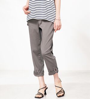 BELLUNA（ベルーナ）の「ヒンヤリ&times;サラリ速乾！綿サテンストレッチ裾リボンクロップドパンツ（クロップドパンツ）」｜カーキグレー