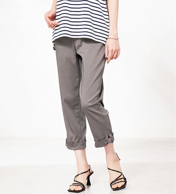 BELLUNA（ベルーナ）の「ヒンヤリ&times;サラリ速乾！綿サテンストレッチ裾リボンクロップドパンツ（クロップドパンツ）」｜カーキグレー