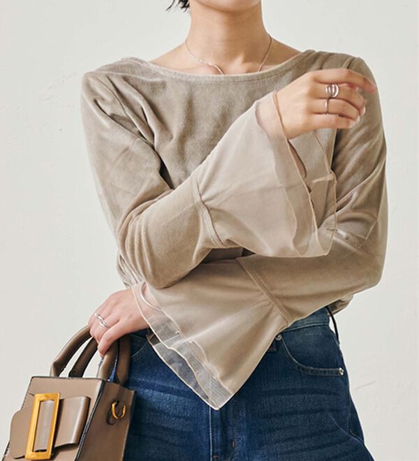 RANAN（ラナン）の「フレアーチュール袖ベロアプルオーバー（カットソー）」｜詳細画像