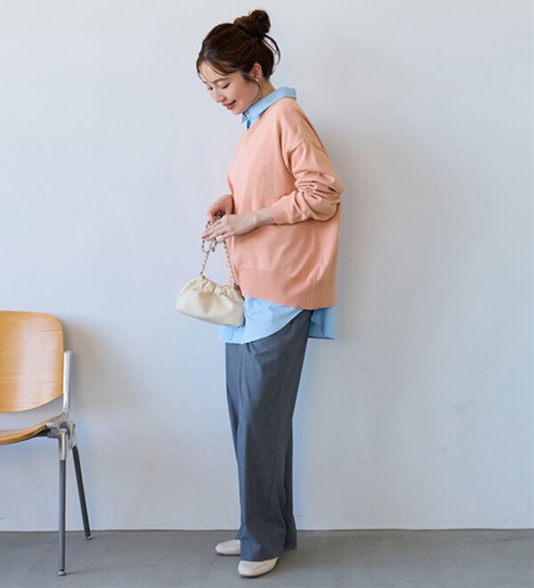 BELLUNA（ベルーナ）の「【快適Ｌａｂ．】スウェットライクＶネックニットプルオーバー（ニット・セーター）」｜詳細画像