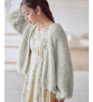 alotta（アロッタ）の「ふんわりシャギーニットコーディガン（ニットカーディガン）」｜グレージュ