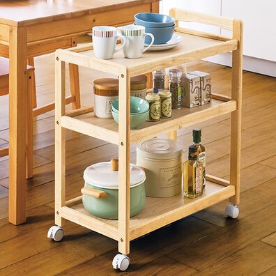「天然木キッチンワゴン（調理台・キッチンカウンター）」