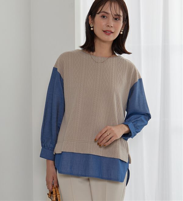 BELLUNA（ベルーナ）の「ケーブル×デニム切替チュニック（チュニック）」｜詳細画像