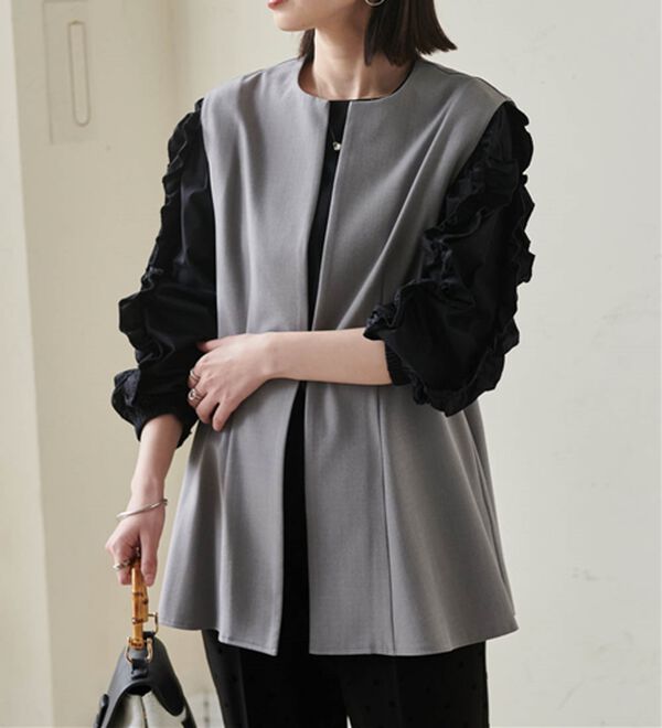 RANAN（ラナン）の「機能付！麻調素材ペプラムジレベスト（ジレ）」｜詳細画像