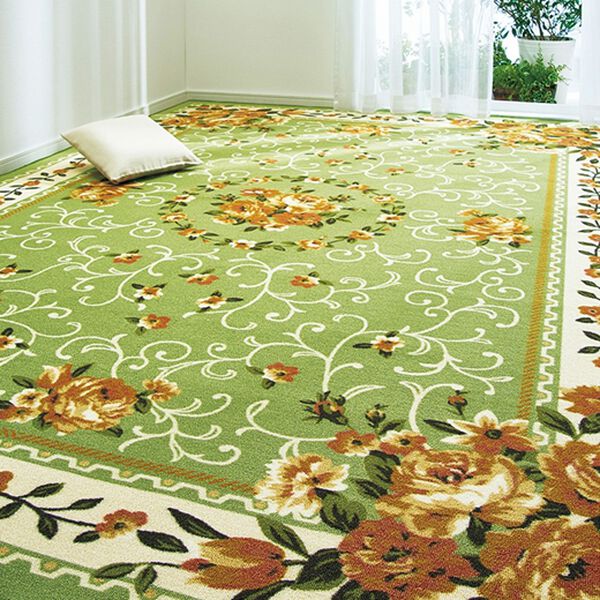 「絵羽柄はっ水加工カーペット（カーペット）」｜グリーン