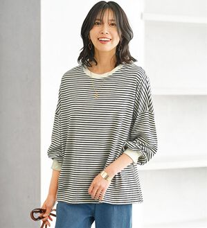 BELLUNA（ベルーナ）の「ゆったり体型カバー！ボーダープルオーバー（カットソー）」｜アイボリー&times;黒