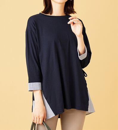 BELLUNA（ベルーナ）の「サイドリボンデザイン異素材切替チュニック（チュニック）」