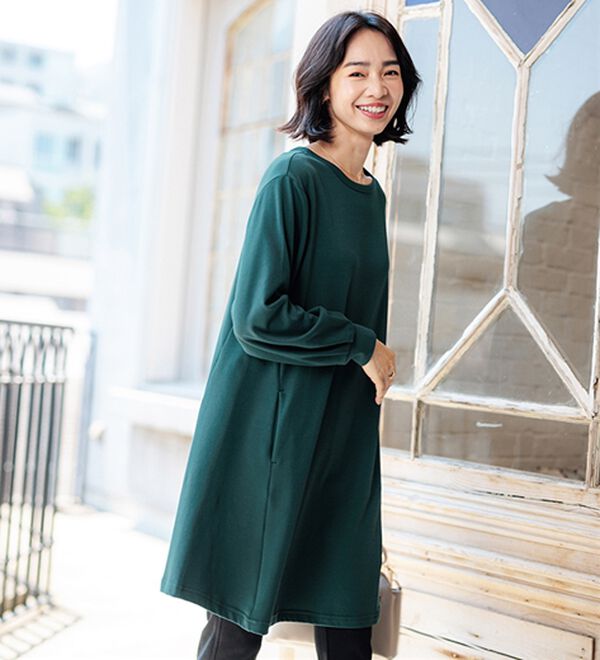 吸湿発熱ポンチ素材チュニックワンピース - ベルーナ【公式】 