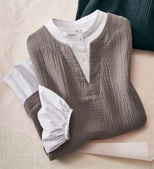 ルフラン（ルフラン）の「＜ｆｕ－ｕ＞綿１００％　重ね着風ブラウス（ブラウス）」｜グレージュ