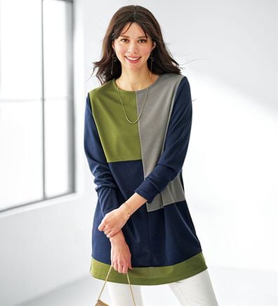 BELLUNA（ベルーナ）の「かのこ素材配色ブロッキングチュニック（チュニック）」