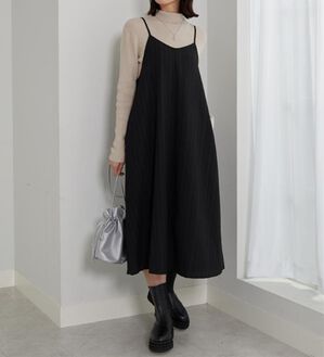BELLUNA（ベルーナ）の「サラリ楊柳素材ポケット付キャミワンピース（その他ワンピース）」｜黒
